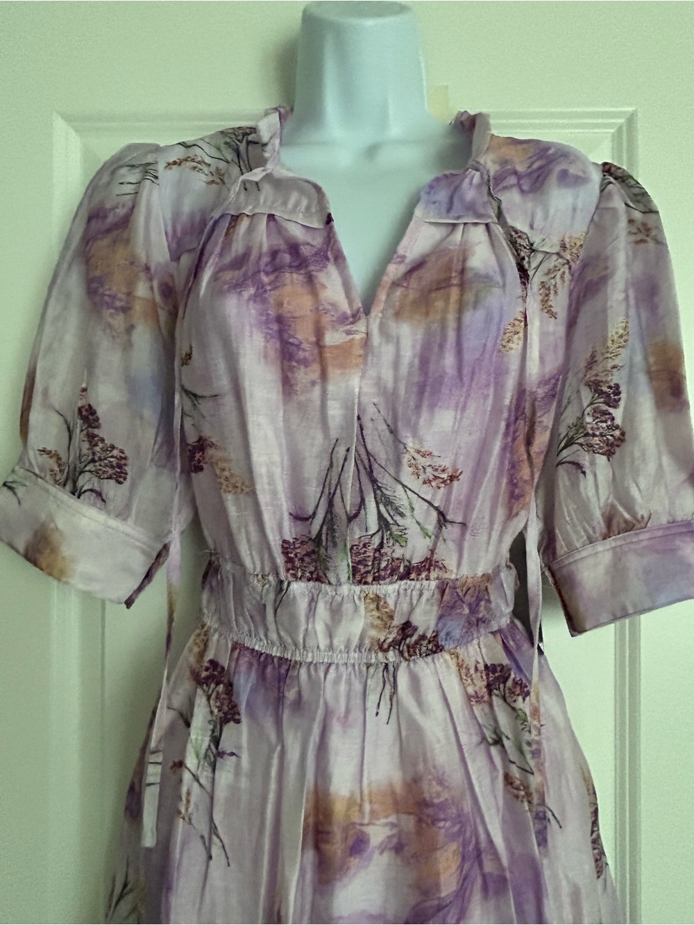 NWT Melloday Printed Shirred Lilac Multi Dress Size Medium - Picture 4 of 9